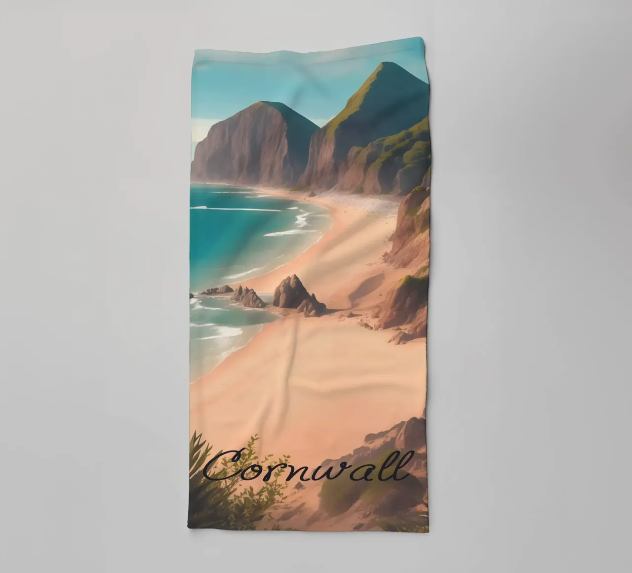 Scena di spiaggia in Cornovaglia asciugamano da bagno da Charnwood Prints
