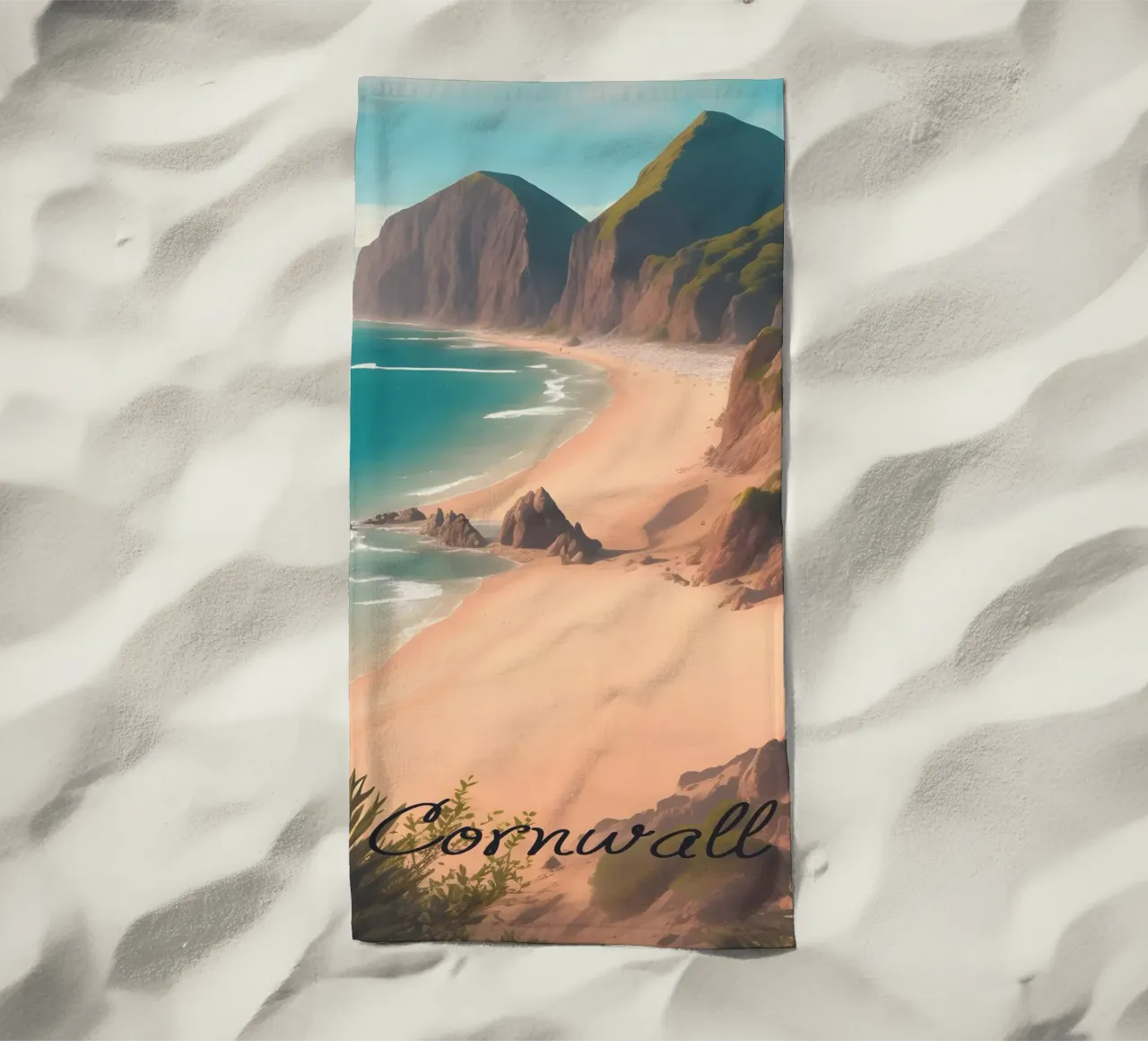 Scena di spiaggia in Cornovaglia telo mare da Charnwood Prints