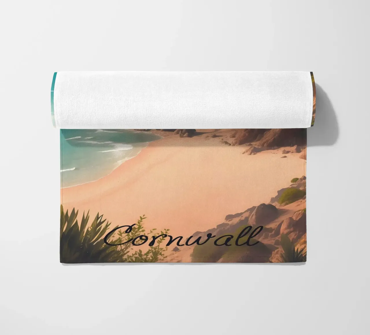 Scena di spiaggia in Cornovaglia telo mare da Charnwood Prints