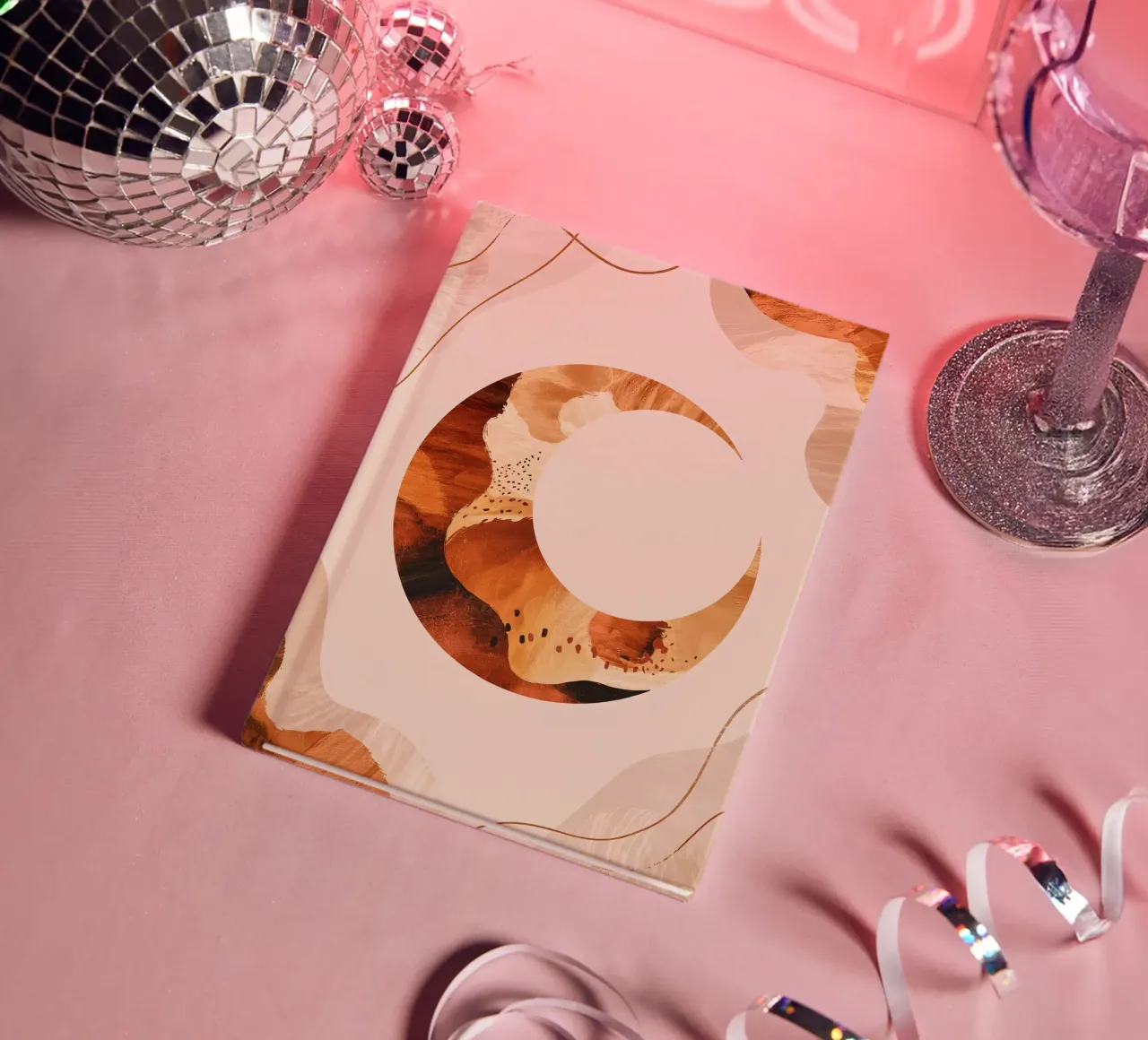 Bohemian moon in terracotta and abstract textures notebook by Soleil Basque