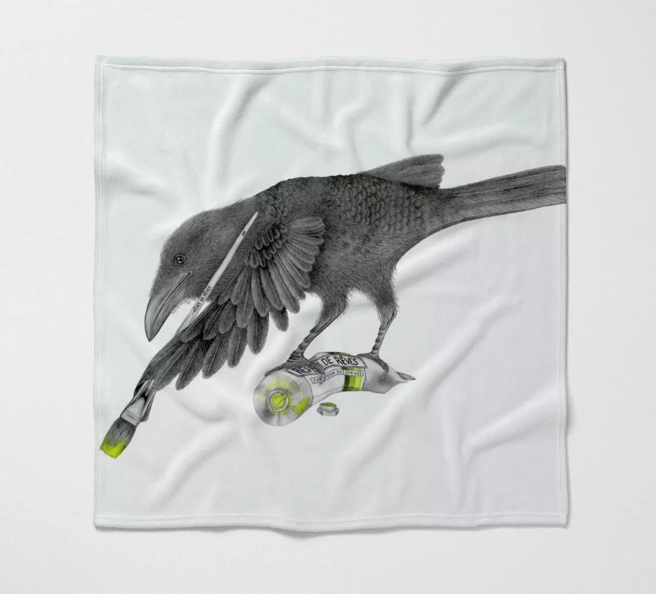 Aurora Belle Raven fleece blanket by Le Canot Rouge