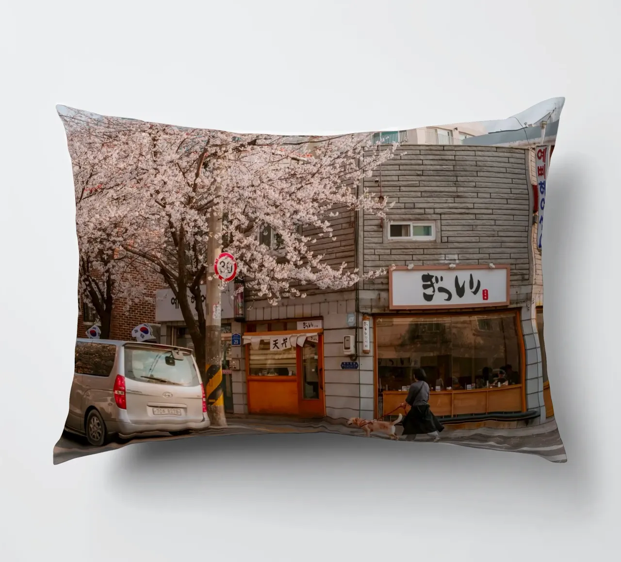 La via dei ciliegi in fiore a Seul, Corea del Sud cuscino da mbgraphx2