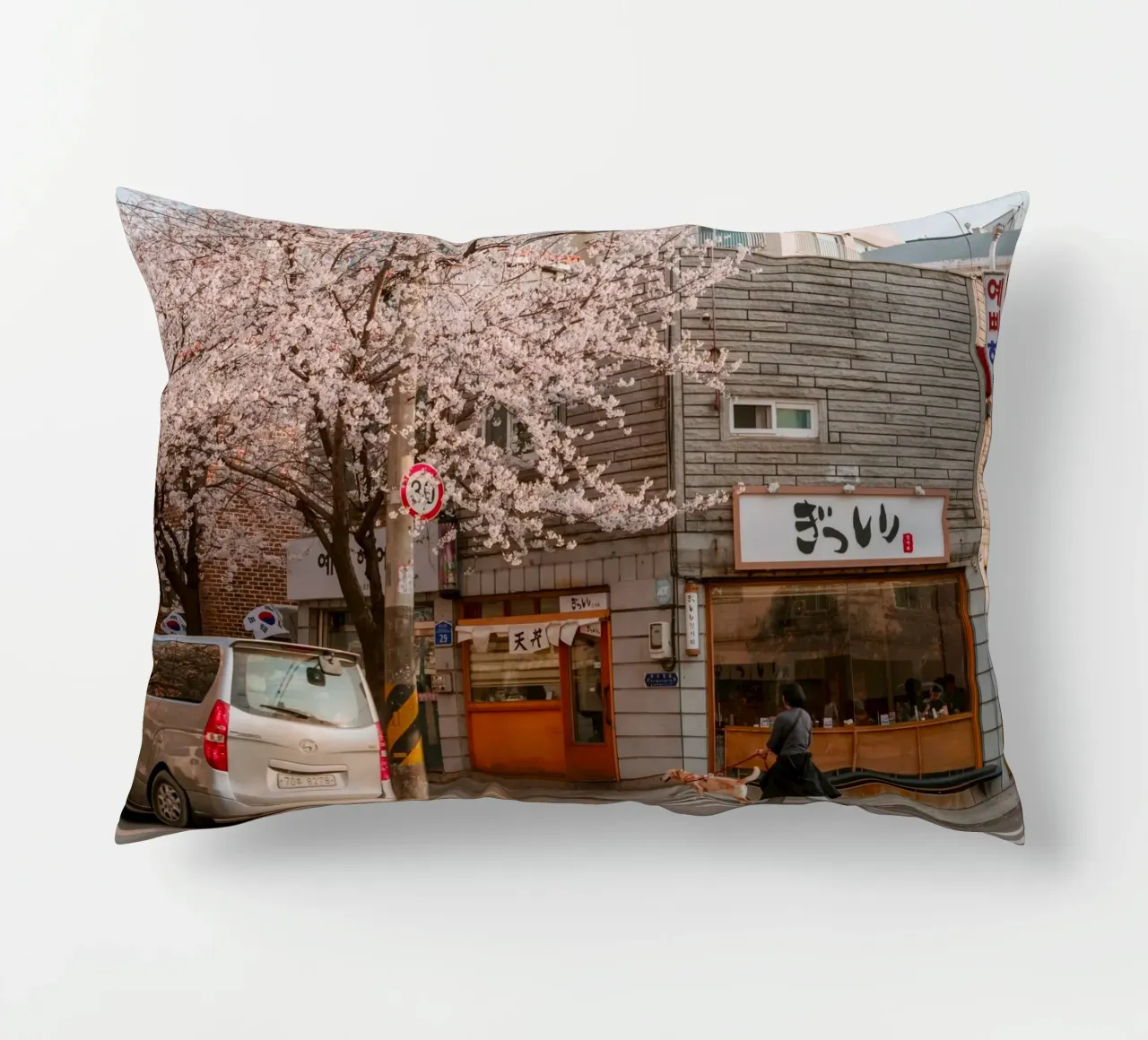 La via dei ciliegi in fiore a Seul, Corea del Sud cuscino da mbgraphx2