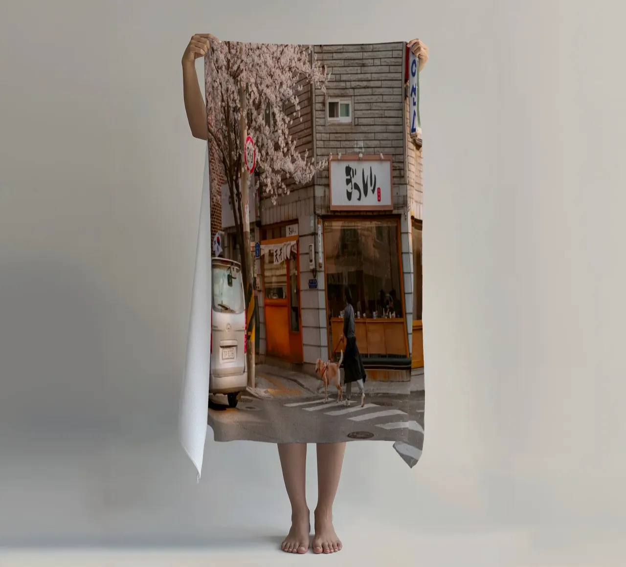 La via dei ciliegi in fiore a Seul, Corea del Sud telo mare da mbgraphx2