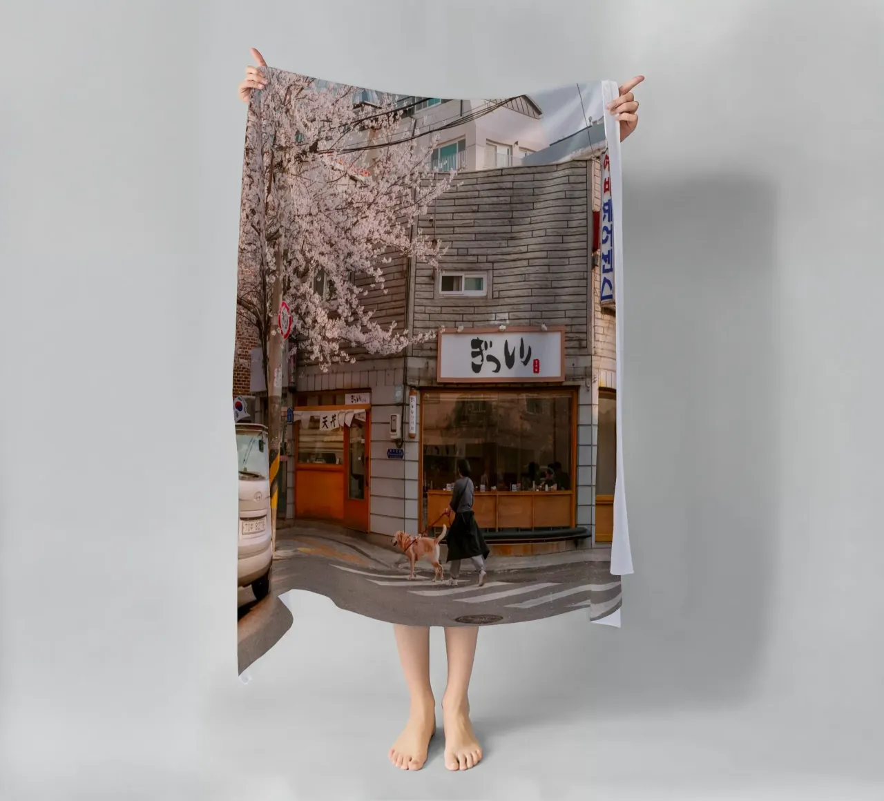 La via dei ciliegi in fiore a Seul, Corea del Sud telo mare da mbgraphx2