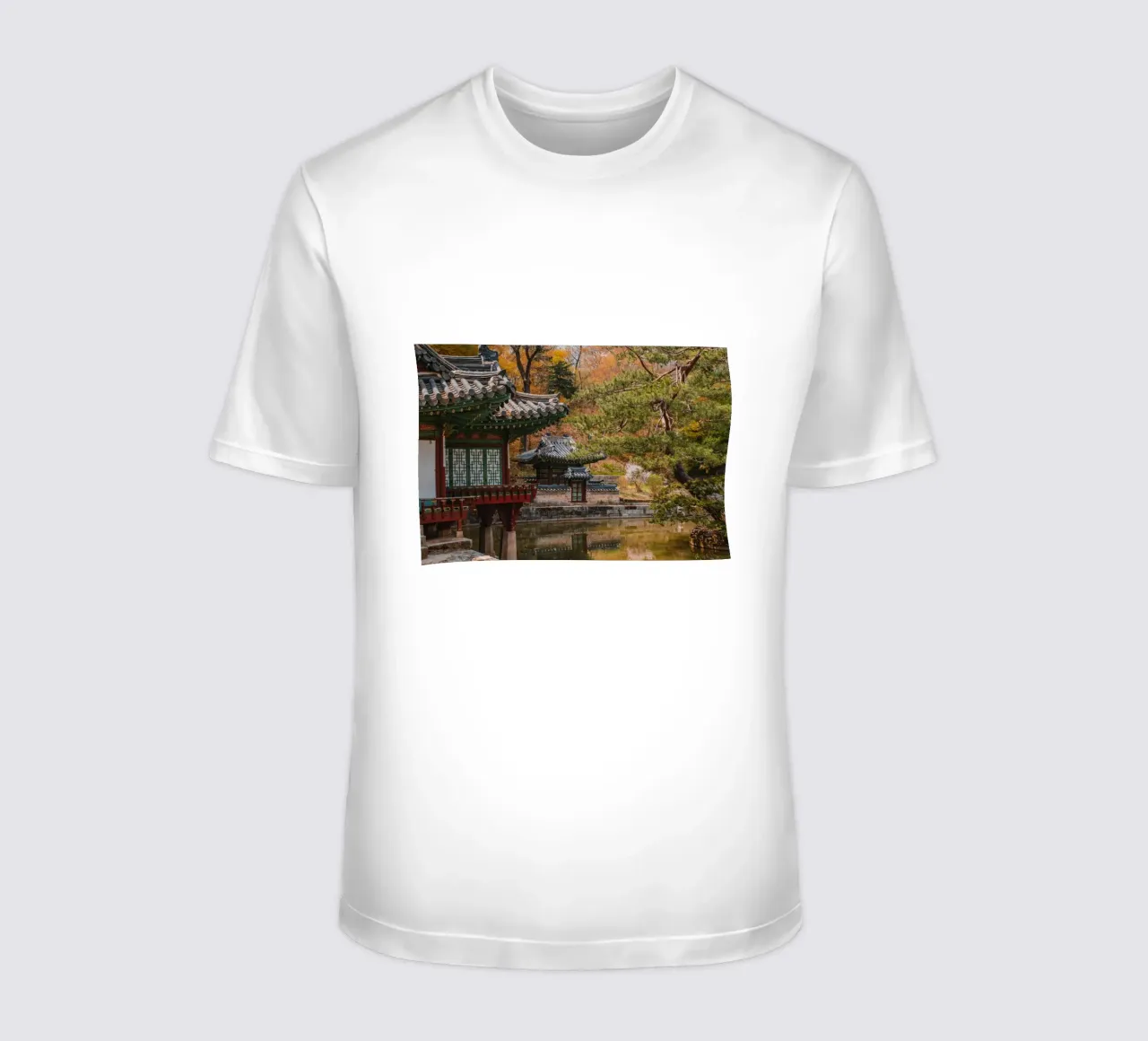 Stagno del giardino segreto di Huwon a Seul, Corea del Sud t-shirt da mbgraphx2