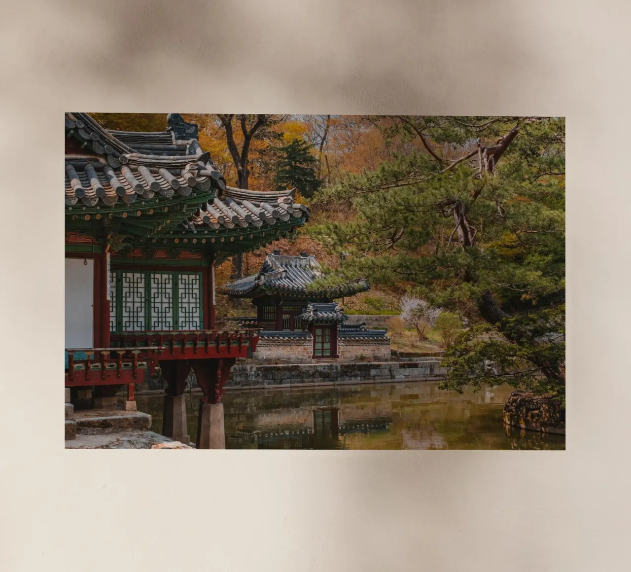 Stagno del giardino segreto di Huwon a Seul, Corea del Sud pellicola backlit da mbgraphx2