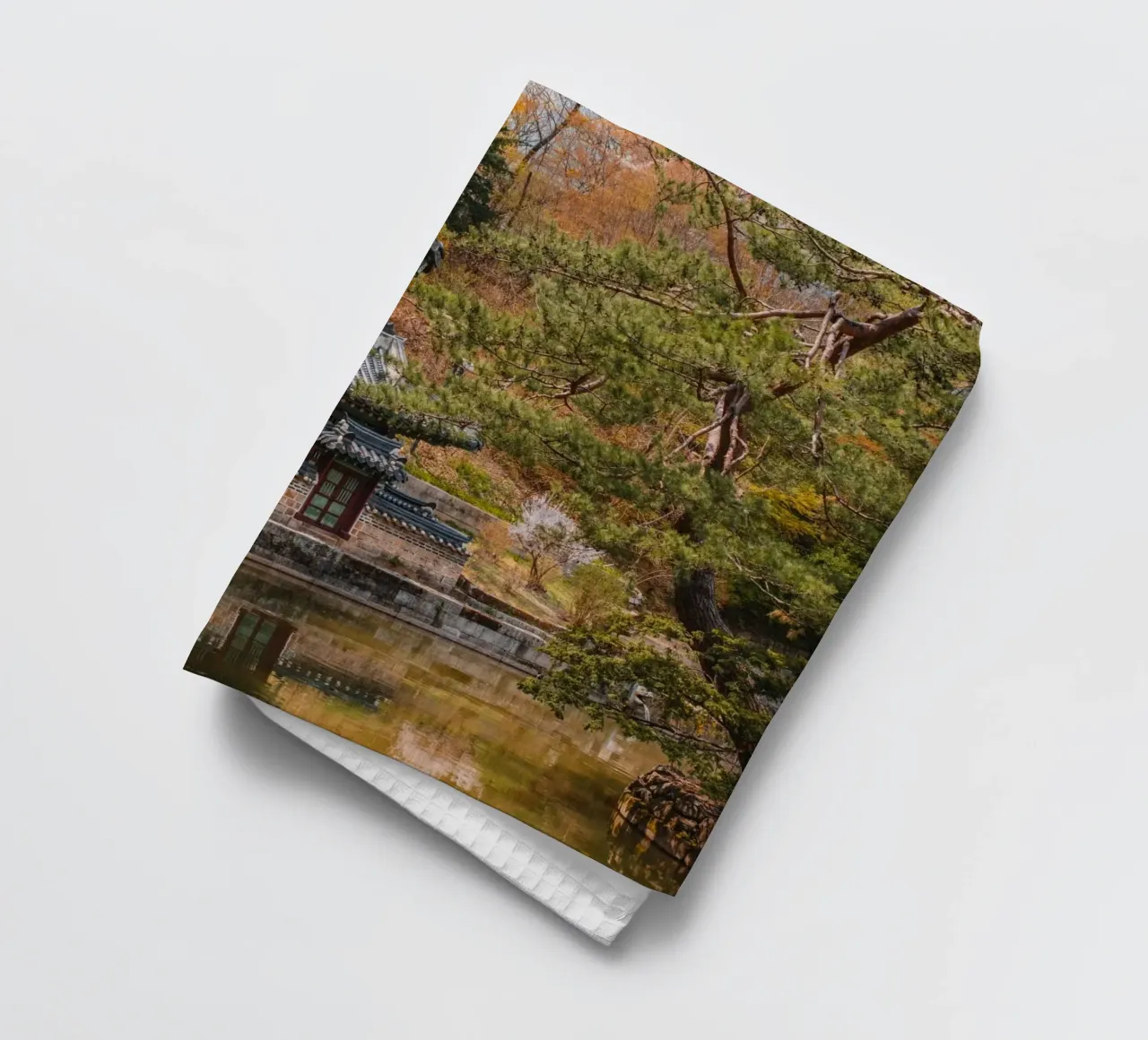 Stagno del giardino segreto di Huwon a Seul, Corea del Sud canovaccio da cucina da mbgraphx2