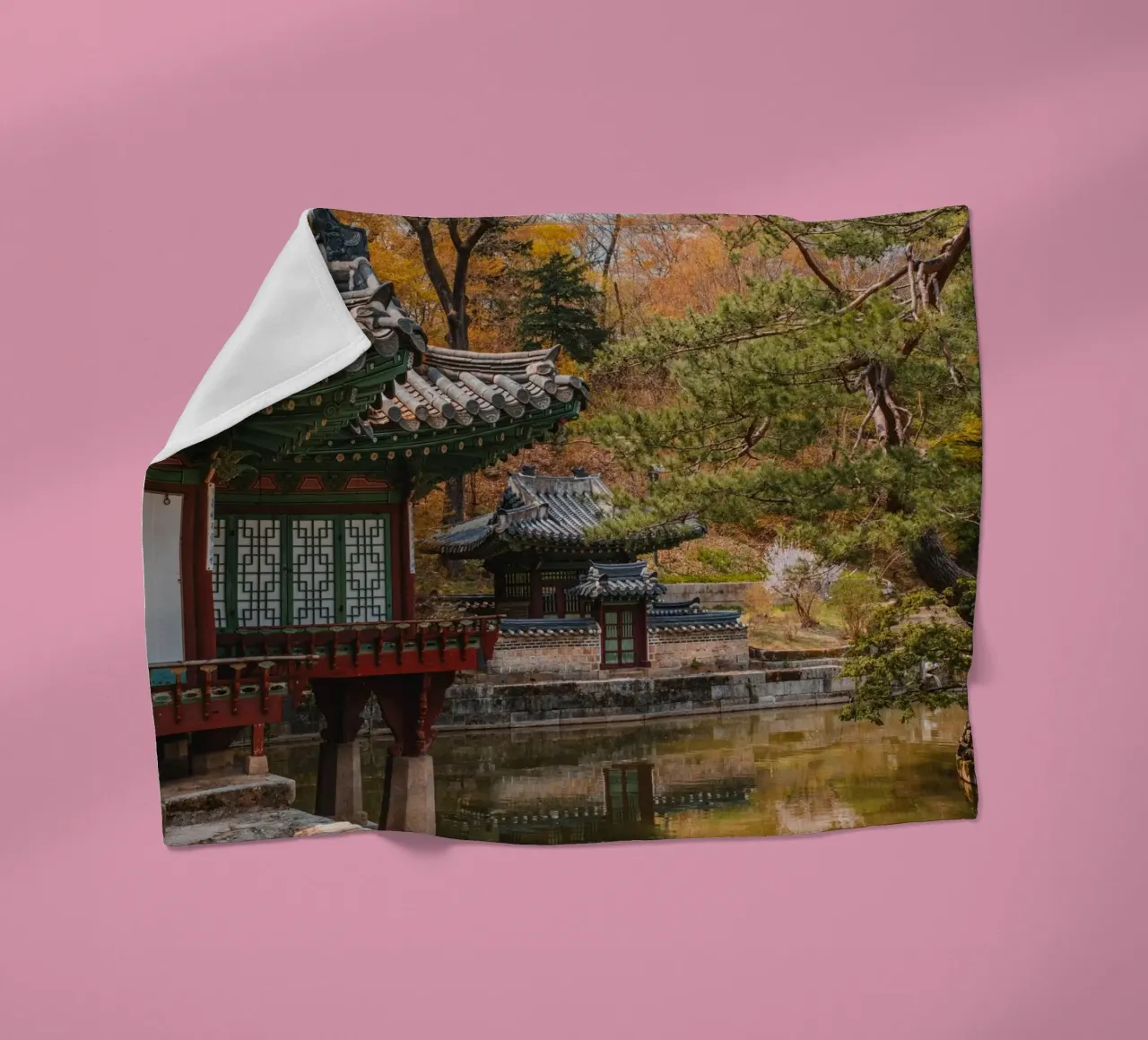 Stagno del giardino segreto di Huwon a Seul, Corea del Sud coperta in pile da mbgraphx2