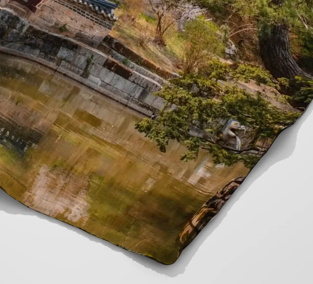 Stagno del giardino segreto di Huwon a Seul, Corea del Sud coperta in pile da mbgraphx2