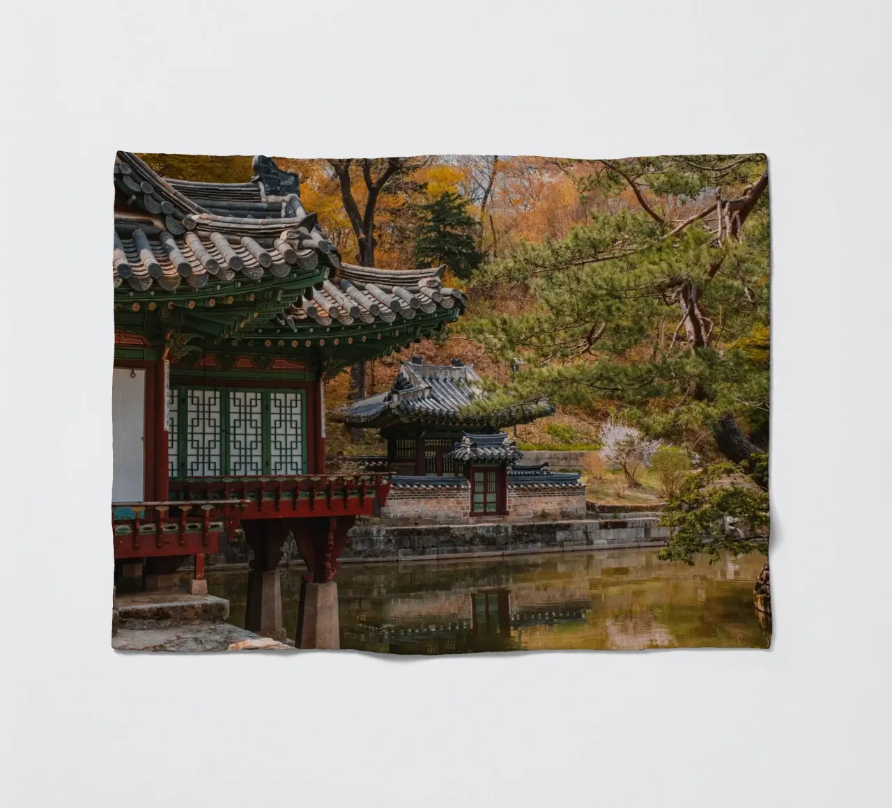 Stagno del giardino segreto di Huwon a Seul, Corea del Sud coperta in pile da mbgraphx2