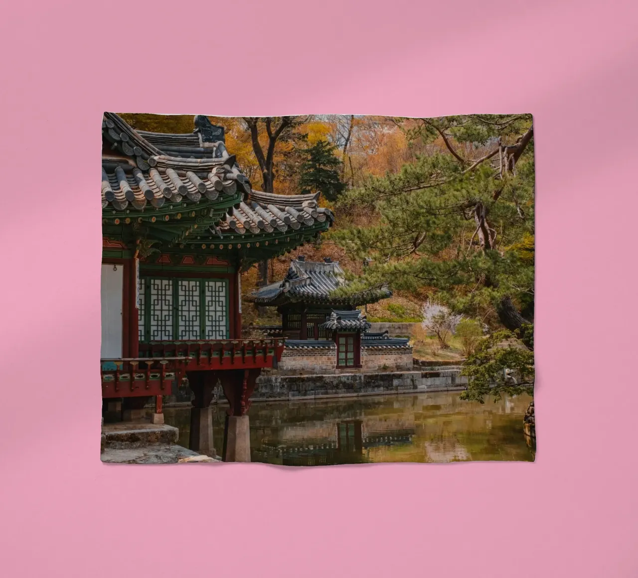 Stagno del giardino segreto di Huwon a Seul, Corea del Sud coperta in pile da mbgraphx2