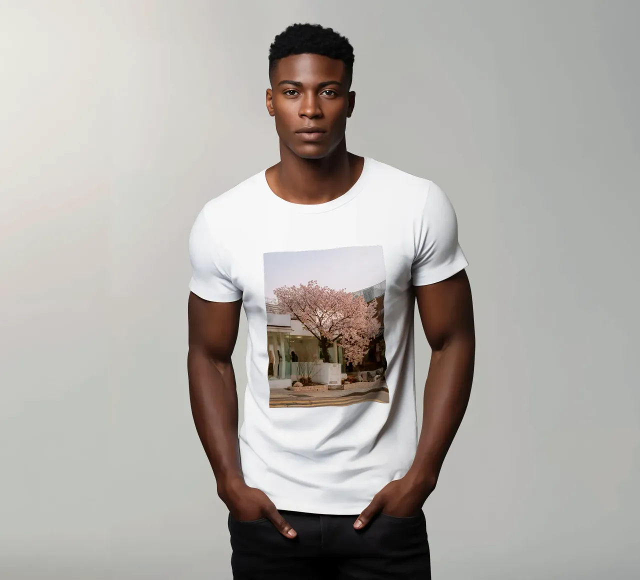 Cherry Blossom Tree Sunrise in Seoul, South Korea t-shirt by mbgraphx2