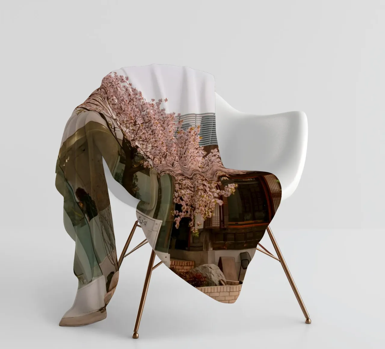 Alba dei ciliegi in fiore a Seul, Corea del Sud coperta in pile da mbgraphx2