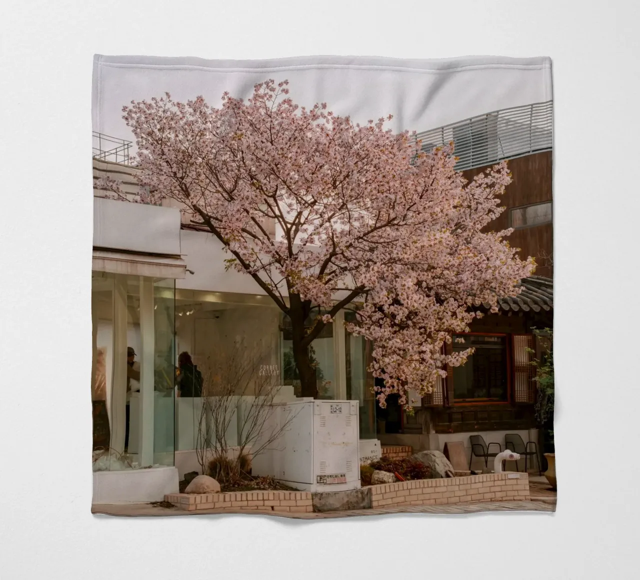 Alba dei ciliegi in fiore a Seul, Corea del Sud coperta in pile da mbgraphx2