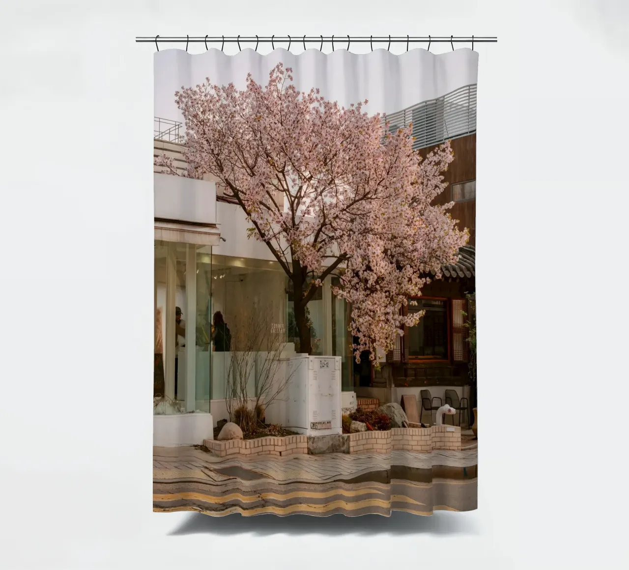 Alba dei ciliegi in fiore a Seul, Corea del Sud tenda da doccia da mbgraphx2