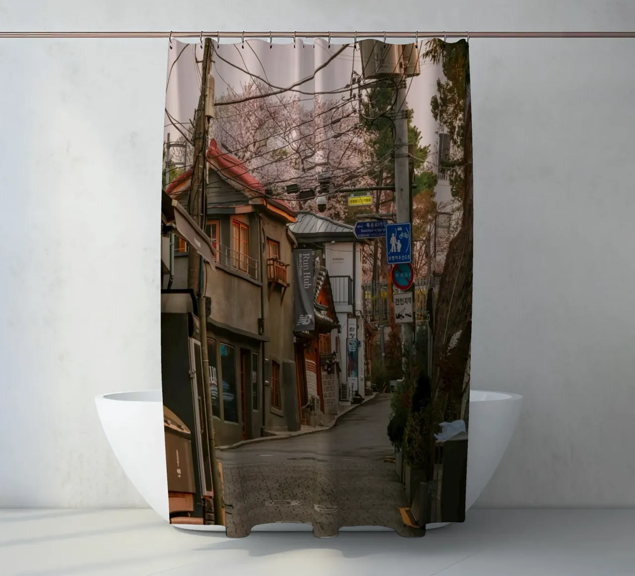 Mattinata nella Seul urbana, Corea del Sud tenda da doccia da mbgraphx2