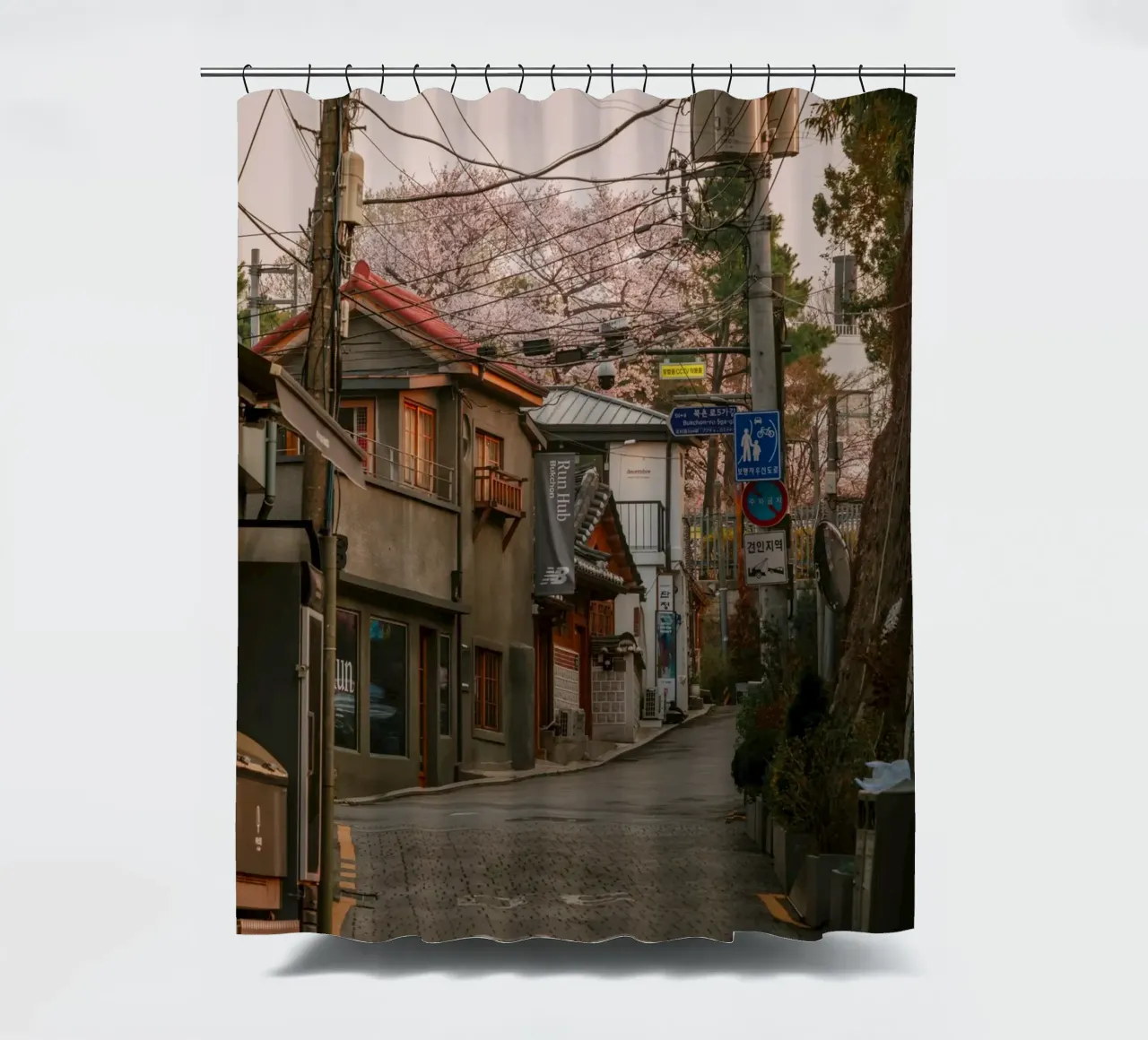 Mattinata nella Seul urbana, Corea del Sud tenda da doccia da mbgraphx2