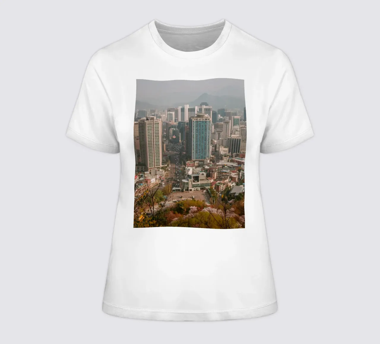 Skyline mattutino di Seul, Corea del Sud t-shirt da donna da mbgraphx2