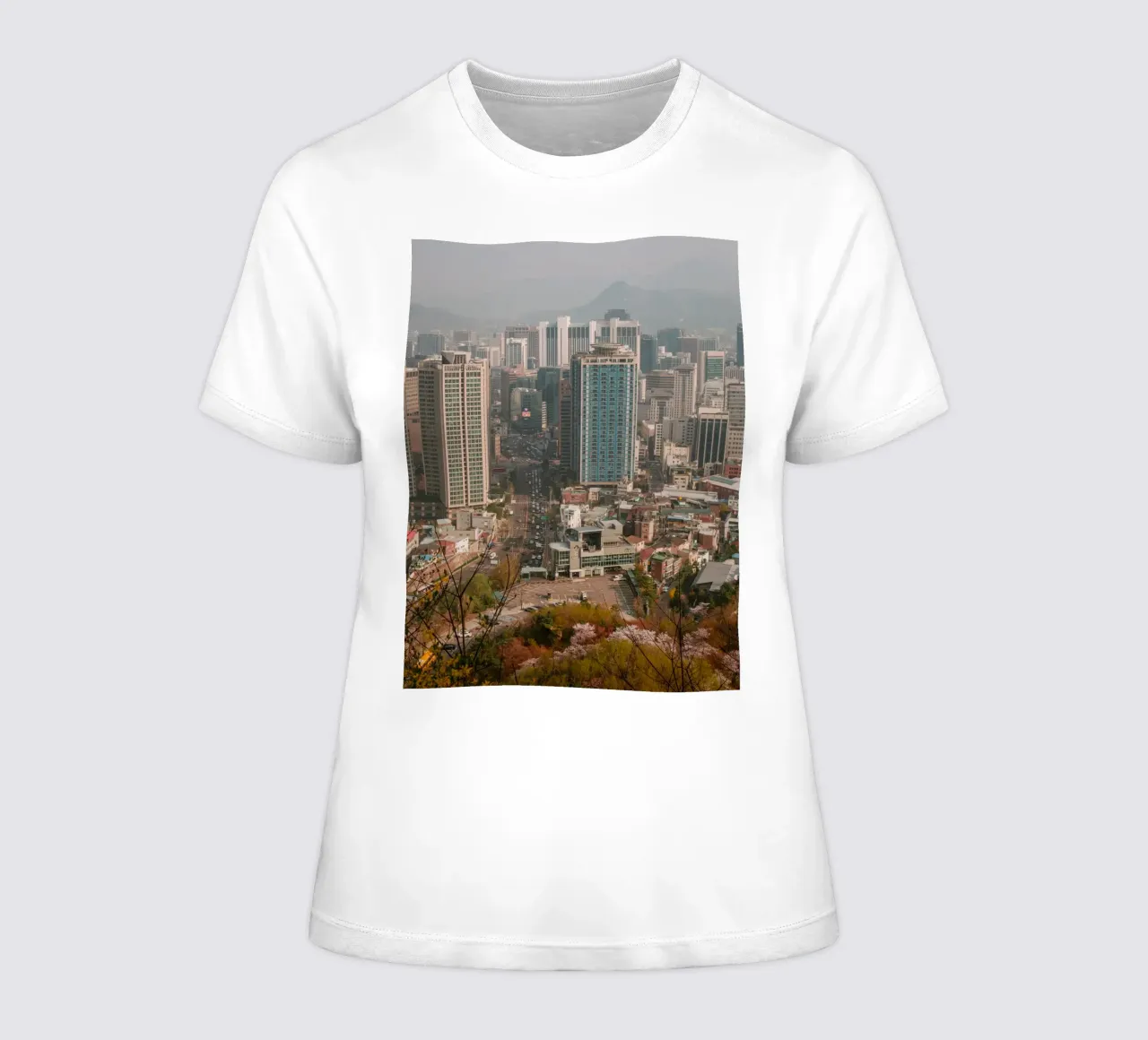 Skyline mattutino di Seul, Corea del Sud t-shirt da donna da mbgraphx2