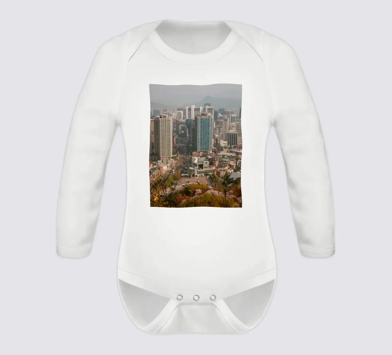 Skyline mattutino di Seul, Corea del Sud body neonato maniche lunghe da mbgraphx2