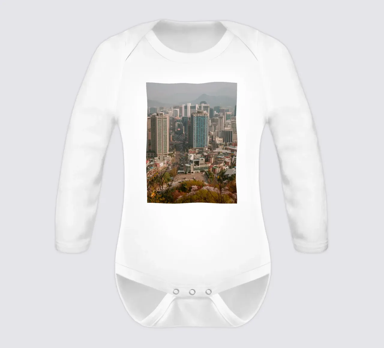 Skyline mattutino di Seul, Corea del Sud body neonato maniche lunghe da mbgraphx2