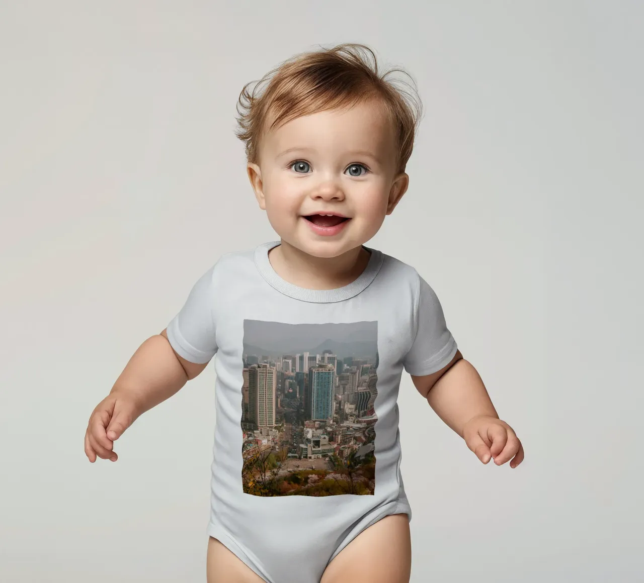 Skyline mattutino di Seul, Corea del Sud body neonato maniche corte da mbgraphx2