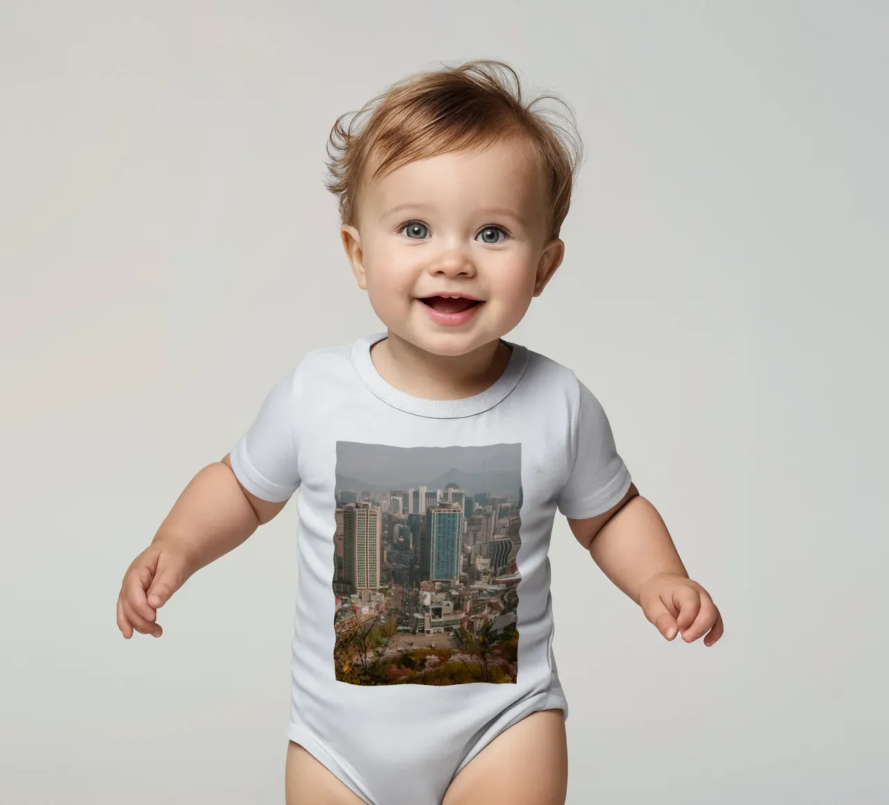 Skyline mattutino di Seul, Corea del Sud body neonato maniche corte da mbgraphx2