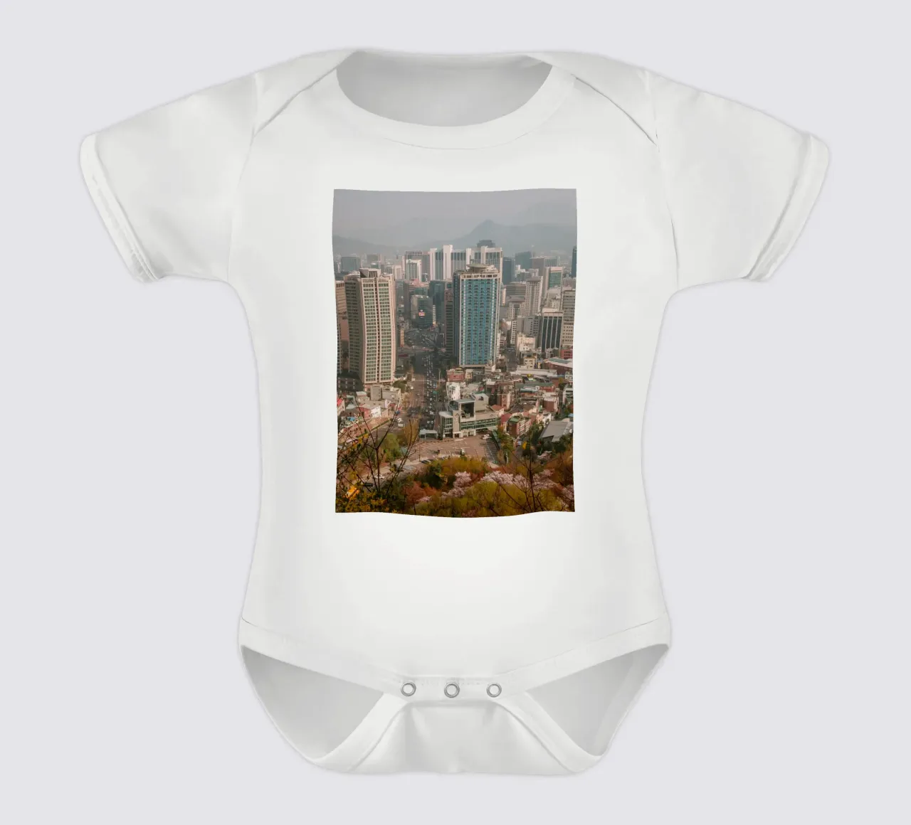 Skyline mattutino di Seul, Corea del Sud body neonato maniche corte da mbgraphx2