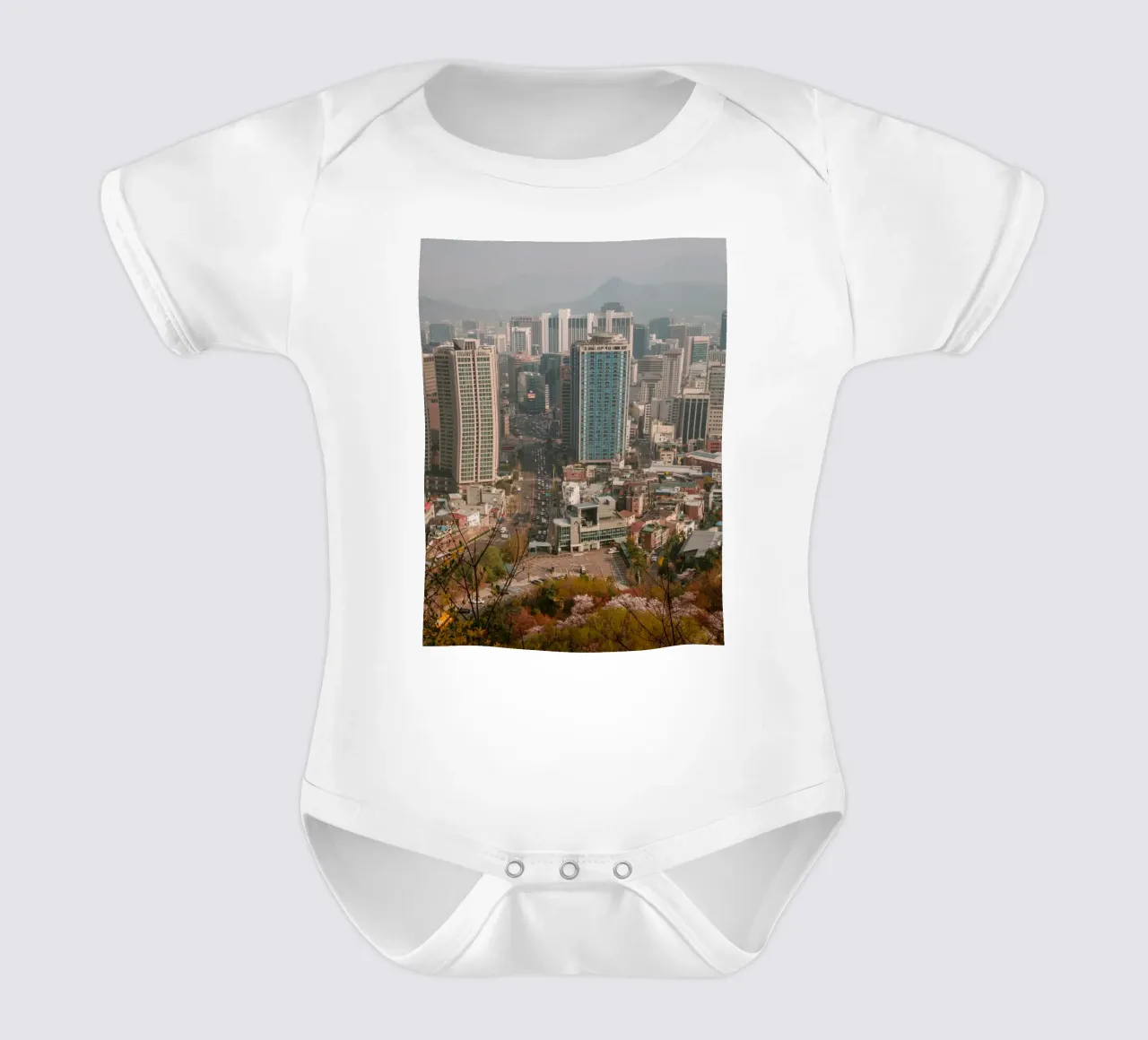 Skyline mattutino di Seul, Corea del Sud body neonato maniche corte da mbgraphx2