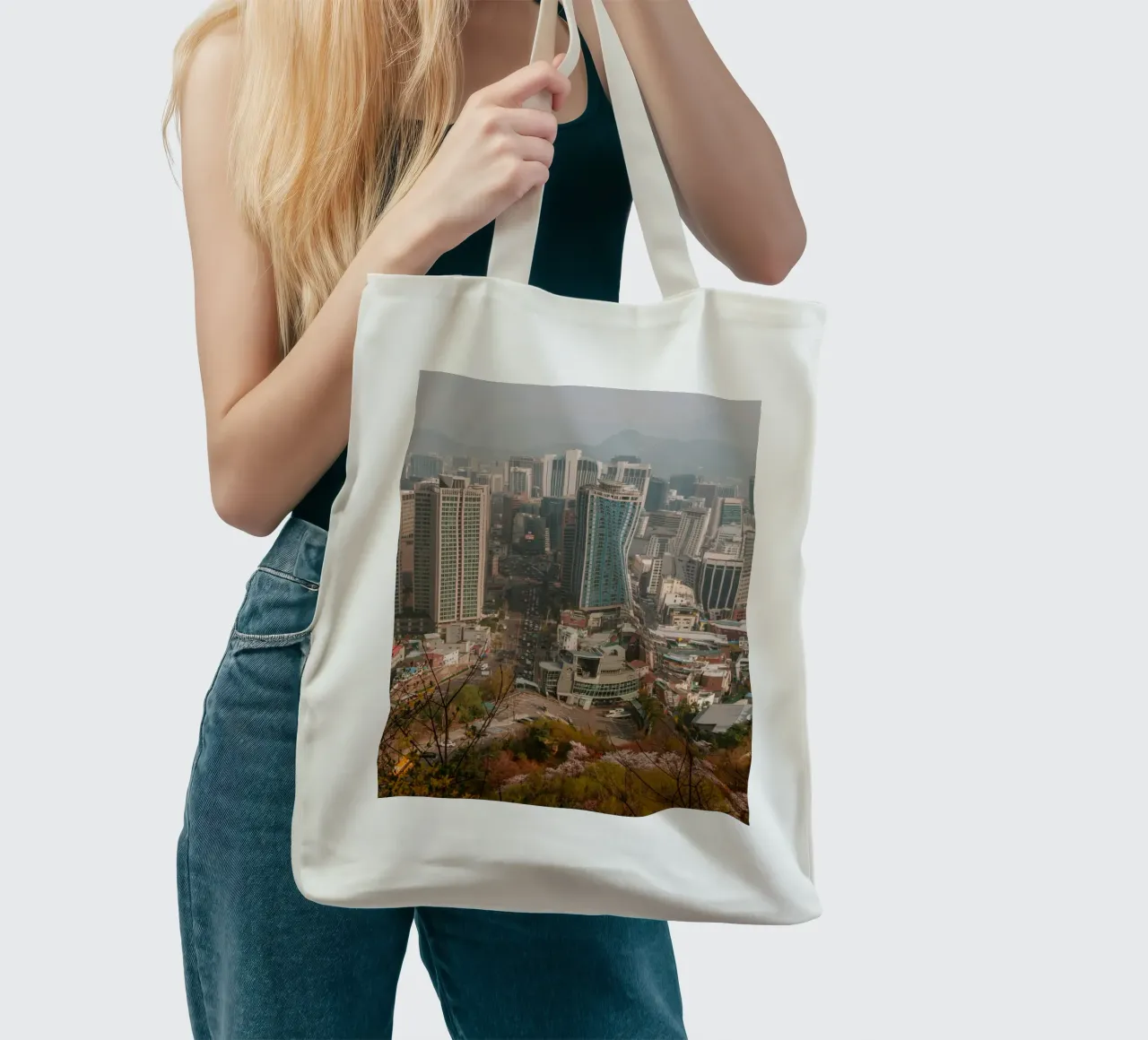 Skyline mattutino di Seul, Corea del Sud borsa in juta da mbgraphx2