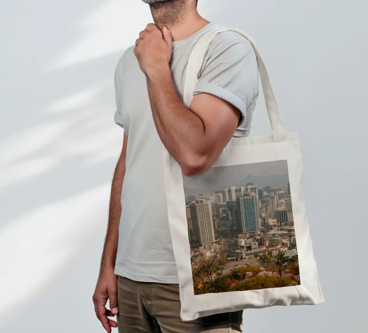 Skyline mattutino di Seul, Corea del Sud borsa in juta da mbgraphx2