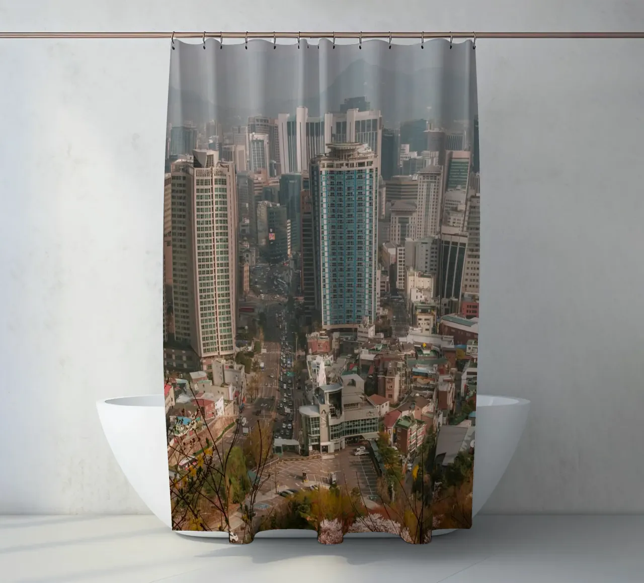 Skyline mattutino di Seul, Corea del Sud tenda da doccia da mbgraphx2