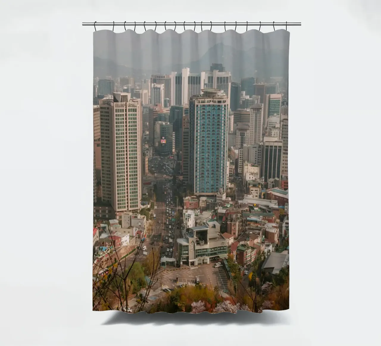 Skyline mattutino di Seul, Corea del Sud tenda da doccia da mbgraphx2