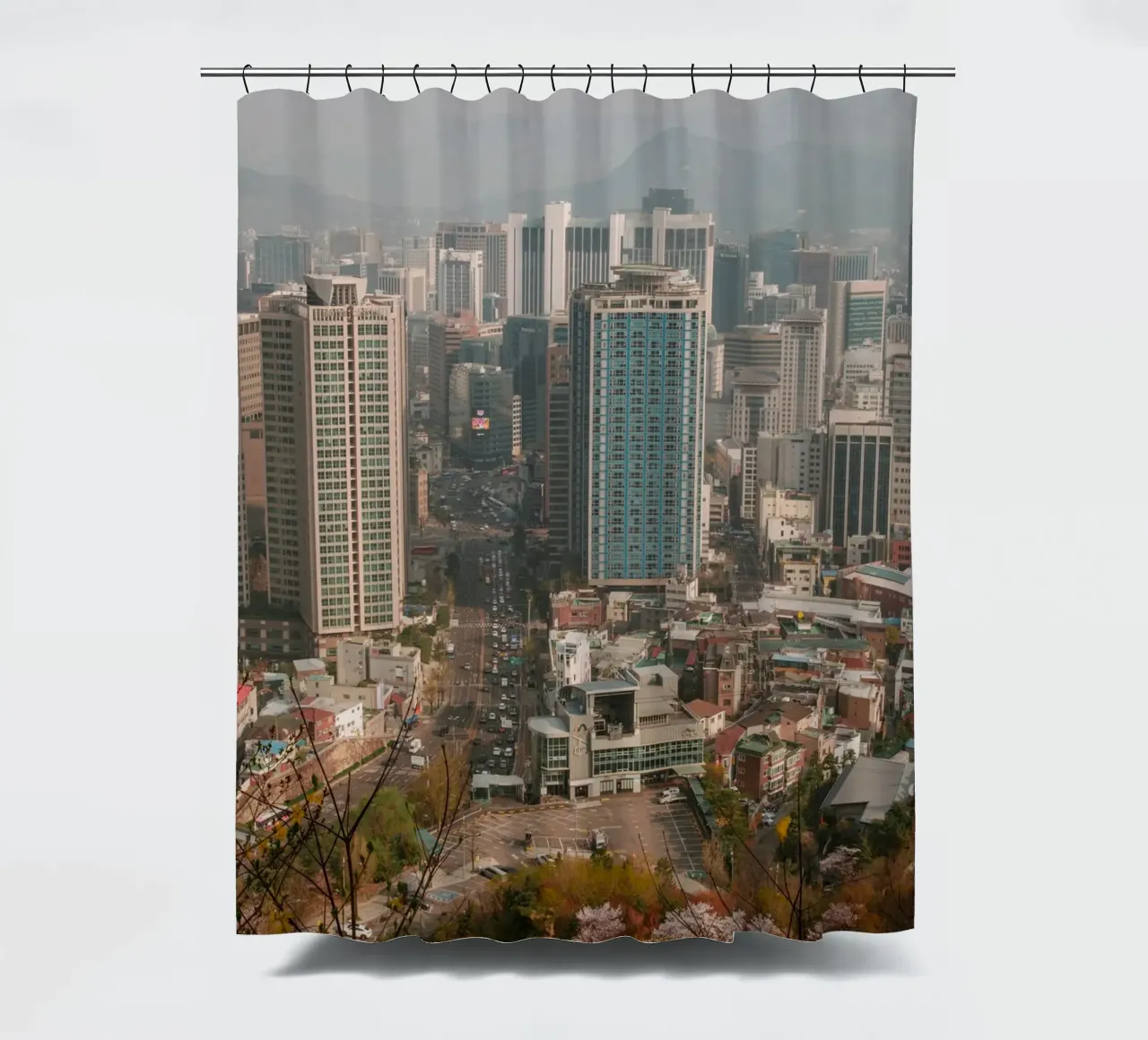 Skyline mattutino di Seul, Corea del Sud tenda da doccia da mbgraphx2