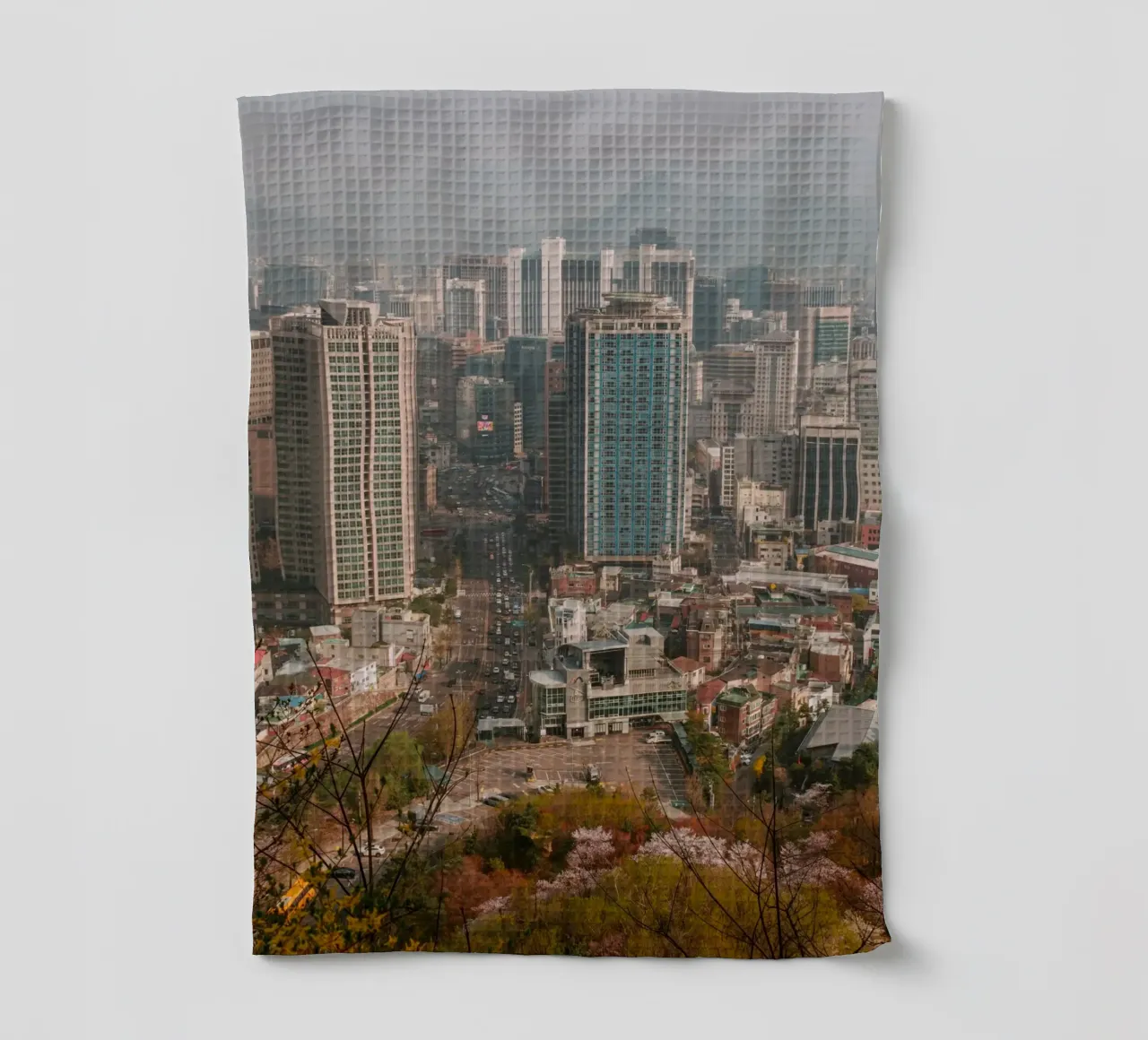 Seoul Morning Skyline, South Korea tea towel by mbgraphx2
