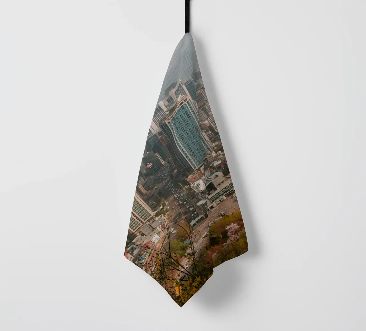 Seoul Morning Skyline, South Korea tea towel by mbgraphx2