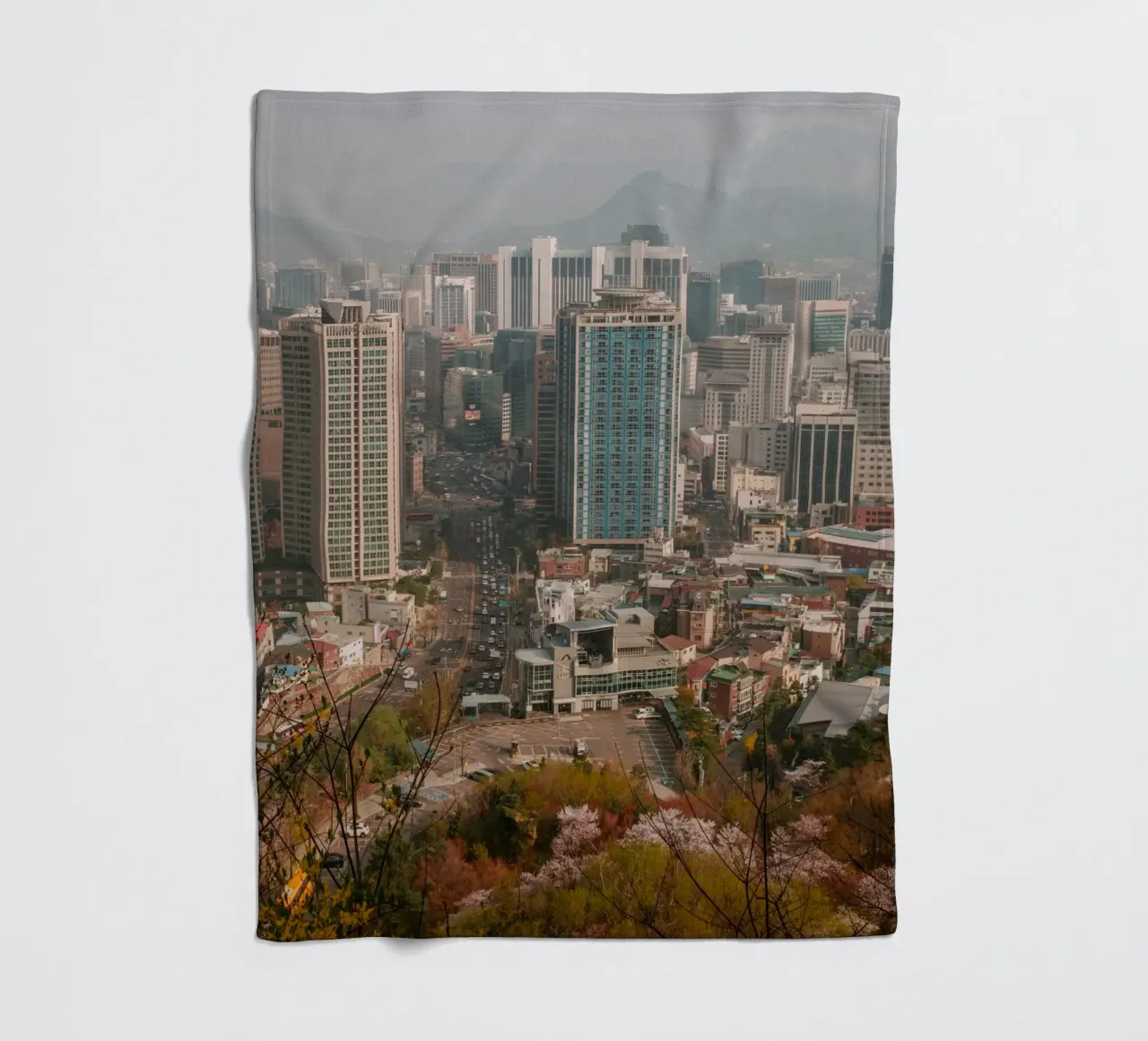 Skyline mattutino di Seul, Corea del Sud coperta in pile da mbgraphx2