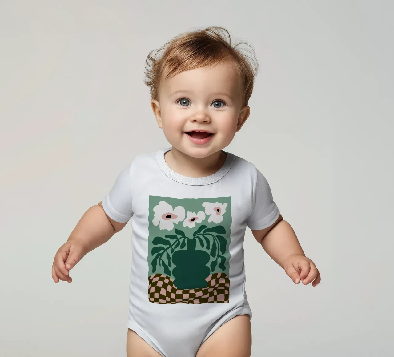 Bold Blossom Pottery Kurzarm Babybody von Miho Art Studio