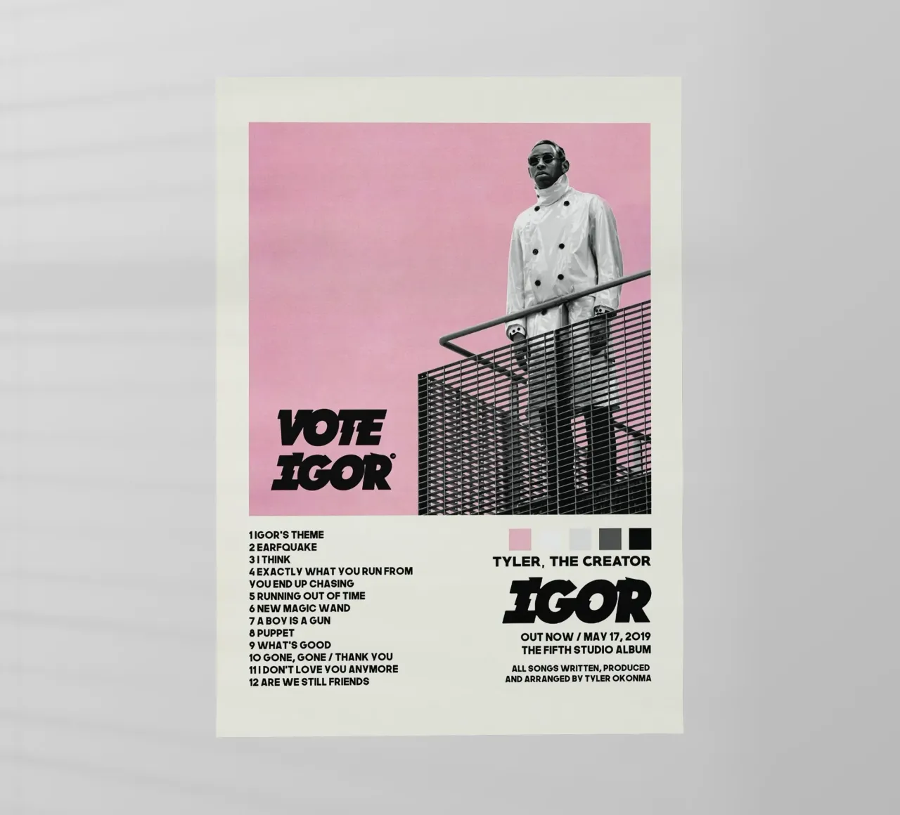 Minimalist Vote Igor - tyler the creator List Song Cover pellicola backlit da edanfargol