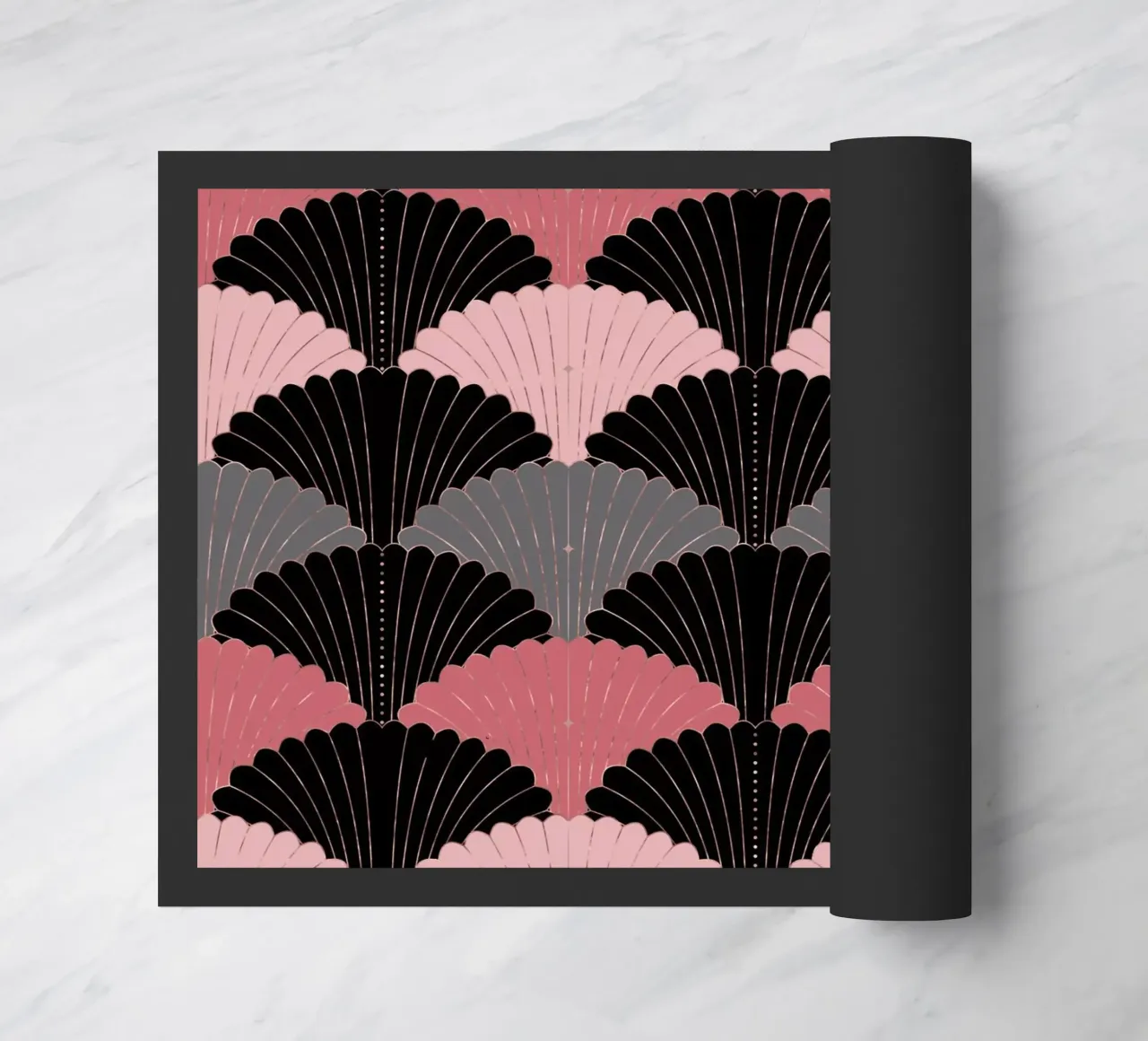 Art Deco shell pattern. Pink, grey, black and gold shimmer doormat by CalliLetters