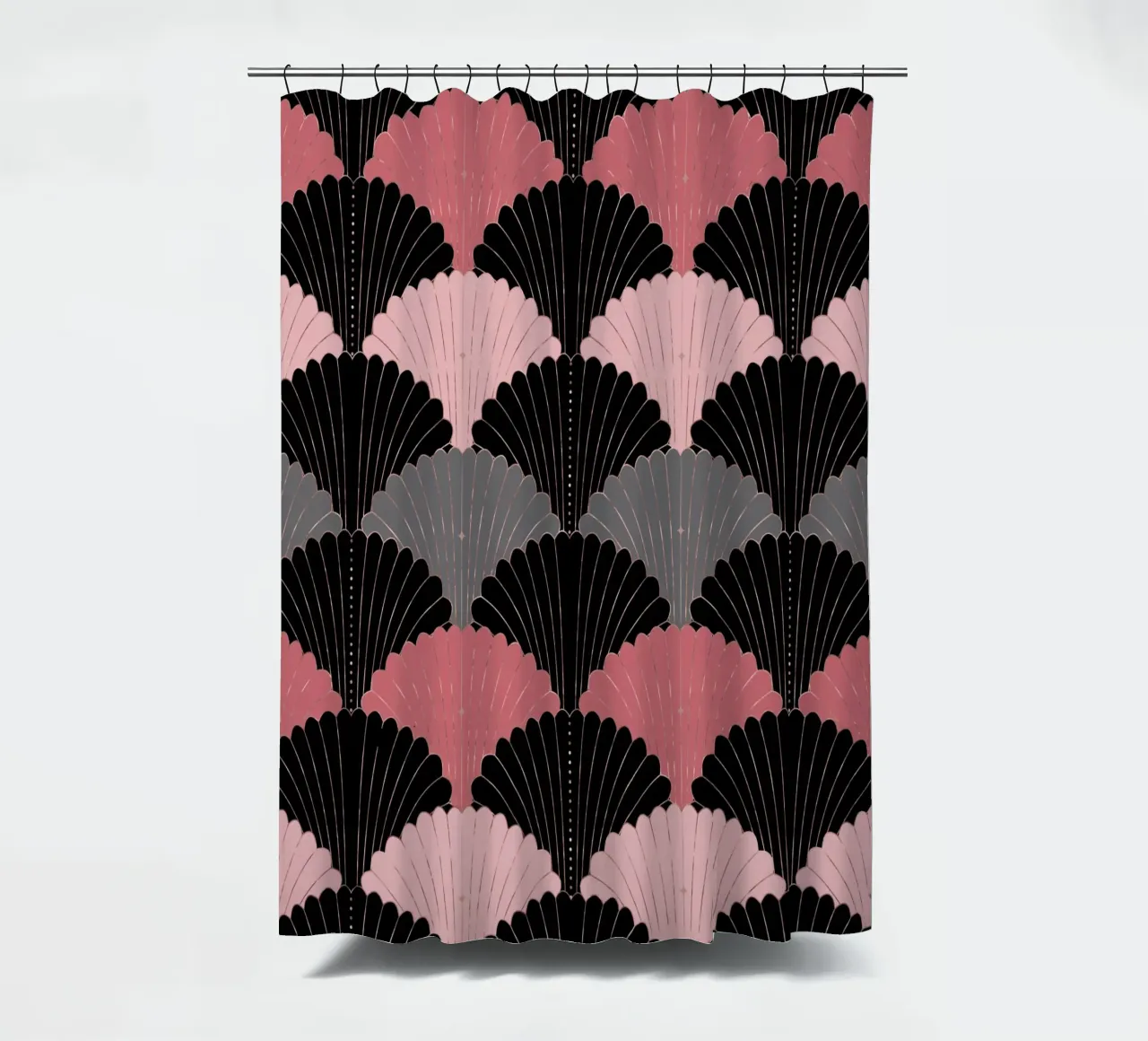Motif de coquillages Art déco. Rose, gris, noir et reflets dorés rideau de douche de CalliLetters