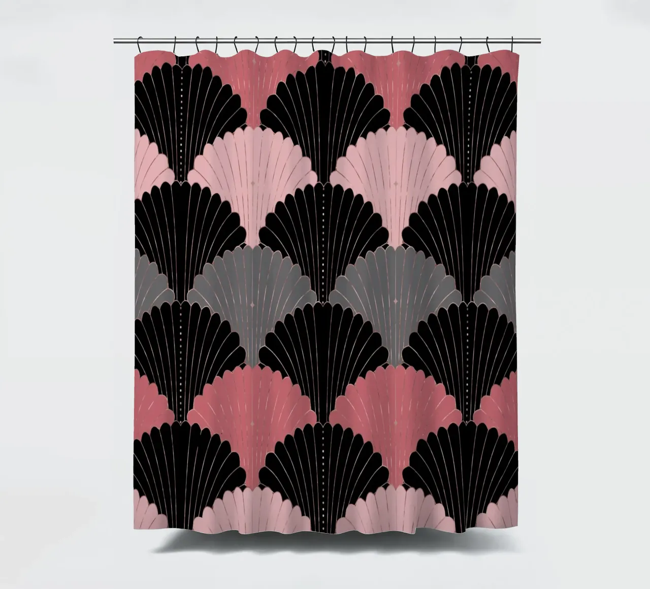 Motif de coquillages Art déco. Rose, gris, noir et reflets dorés rideau de douche de CalliLetters