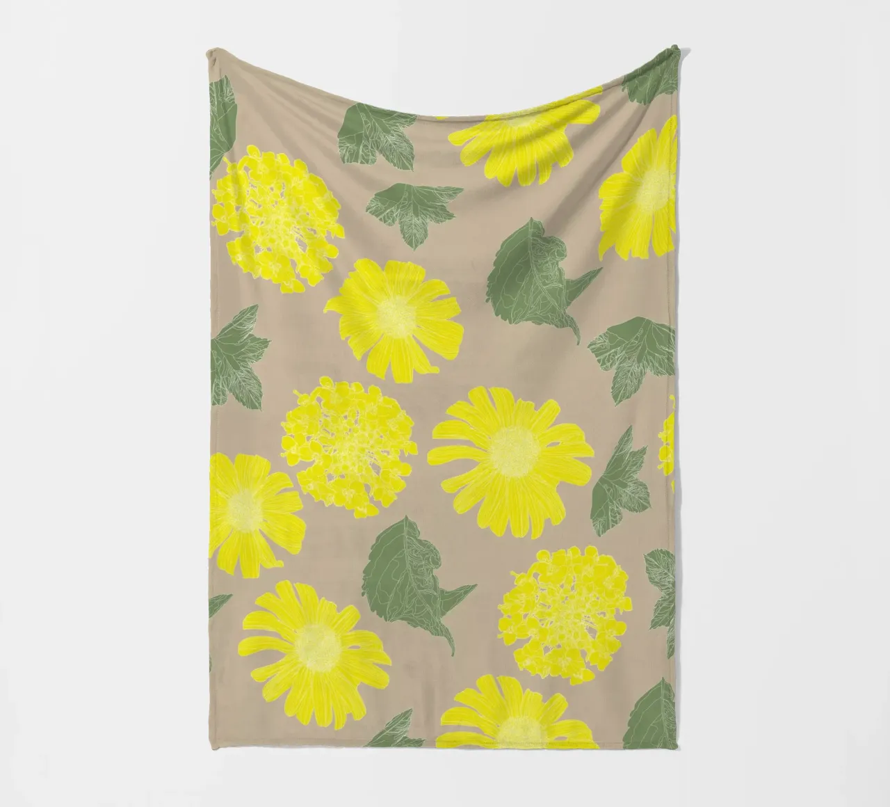Yellow Flower Beige fleece blanket by lauragriesch_art