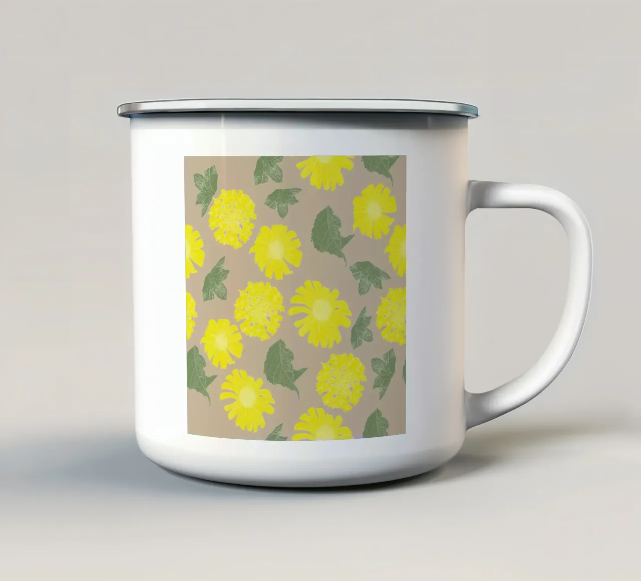Fiore giallo Beige tazza in smalto da lauragriesch_art