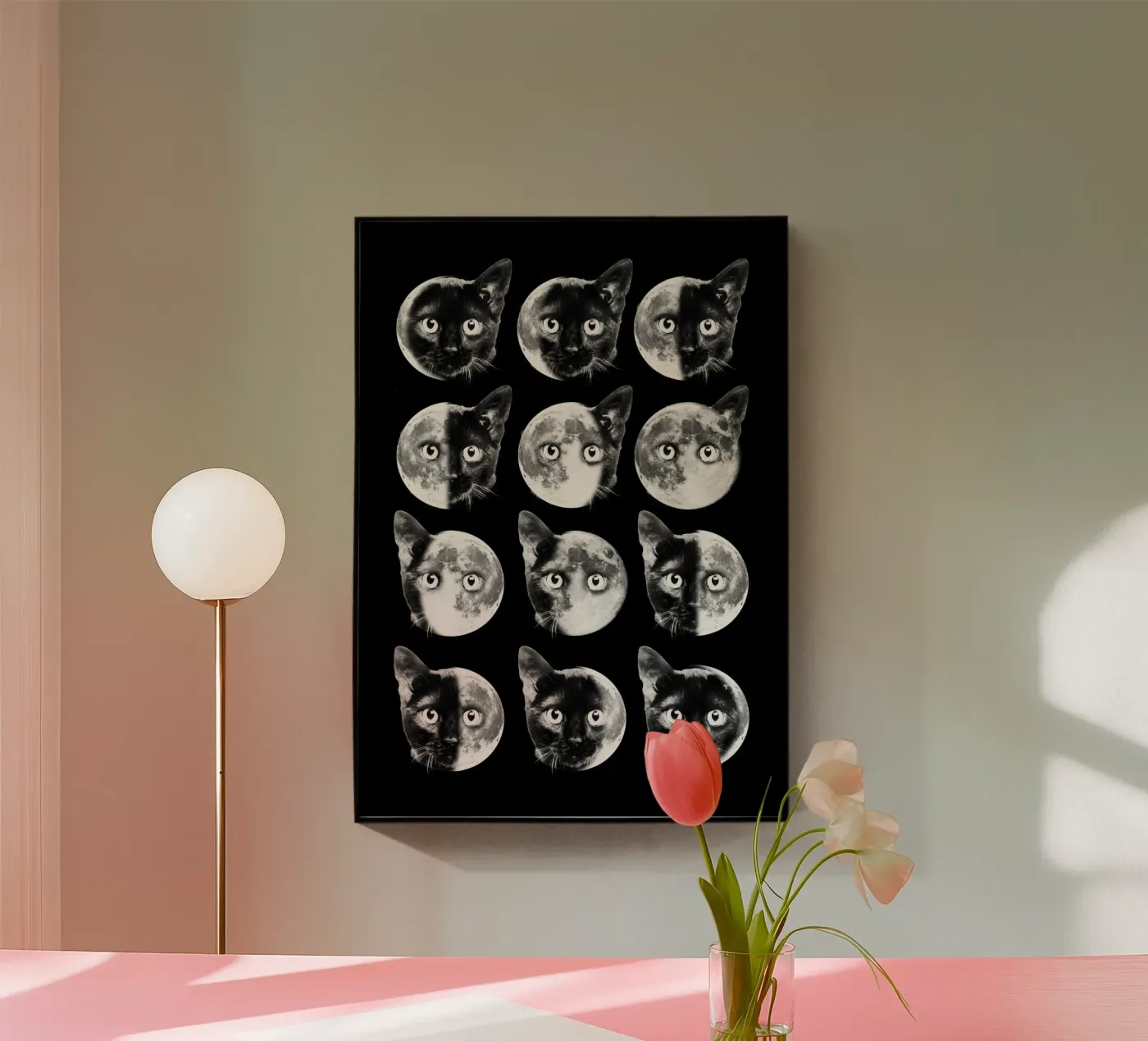 Cat Moon phases acryl van Dikhotomy