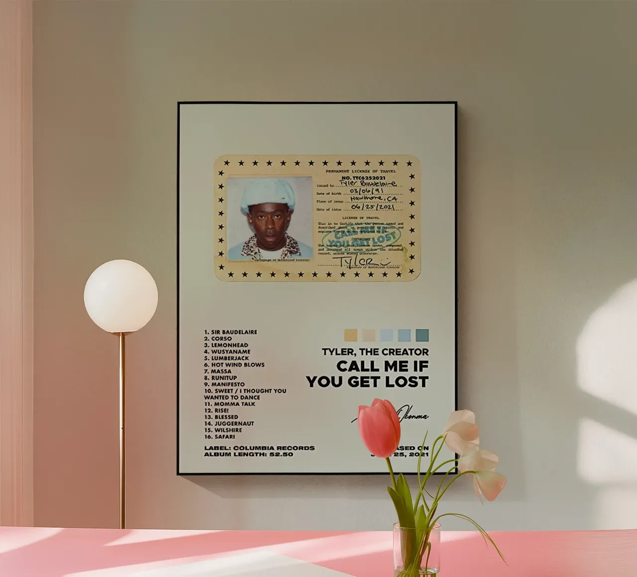 Tyler The Creator Call Me If You Get Lost plexiglass da Banda Neira