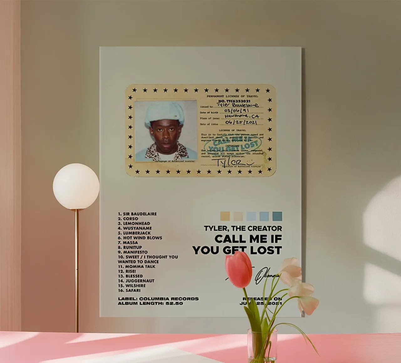 Tyler The Creator Call Me If You Get Lost plexiglass da Banda Neira