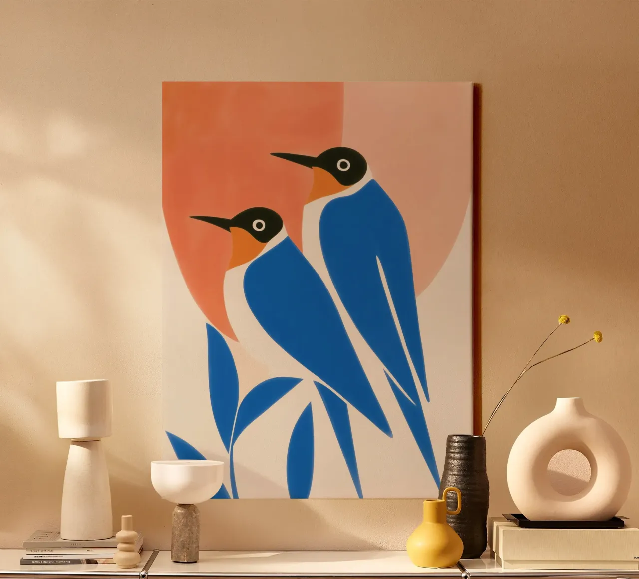 Twee Blauwe Zwaluwen | Visuele Harmonie canvas van Autofocus