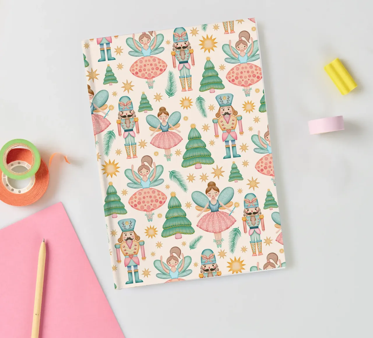 Nutcracker Ballet and Fairies on Cream Background notebook by CoelfenArt